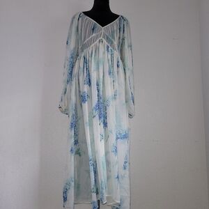 ASOS Design Women 6 White Blue Floral Long Bubble Sleeve Maxi Bohemian  Dress 6